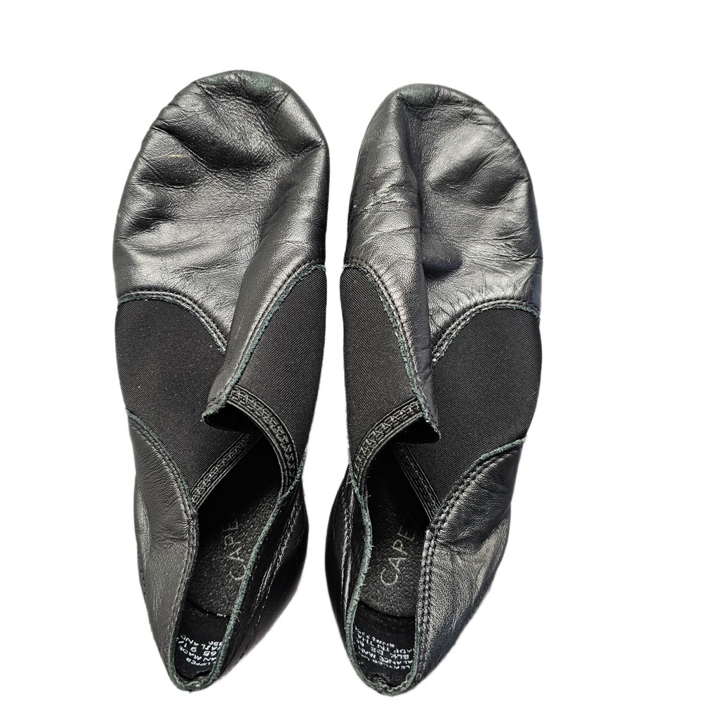 Capezio Jazz Dance Shoes youth unisex 9.5M Black Leather Split Sole Round Slipon